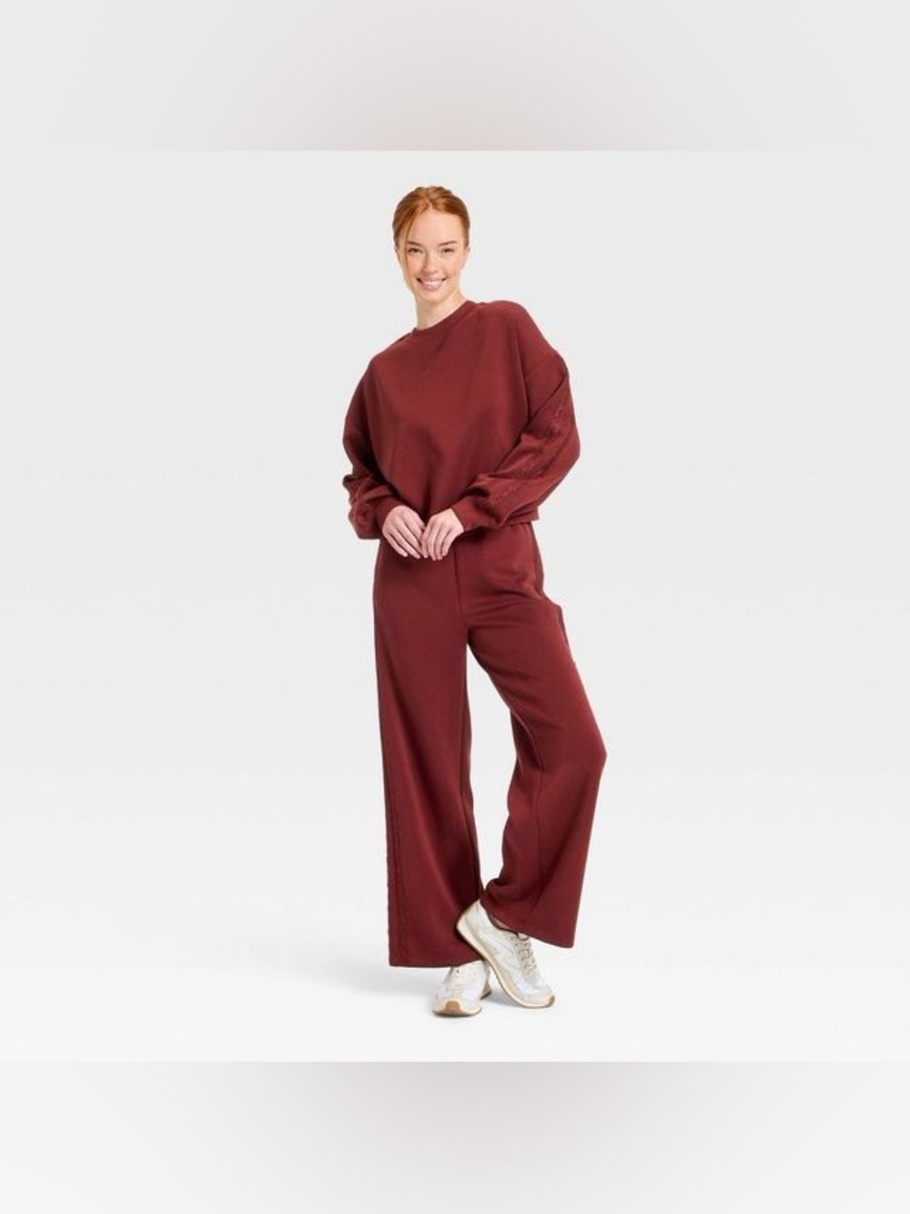 All In Motion Airy Sleek Pique Crewneck Sweatshirt- Maroon - Picture 3 of 14